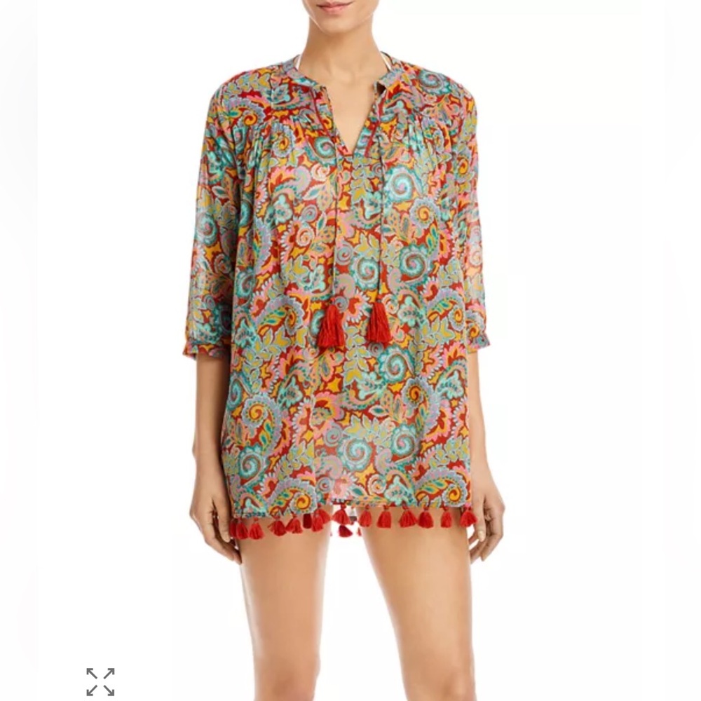 Roller Rabbit Rodez Serafina Tunic Top 100% Cotton Tassels Multicolored Size M